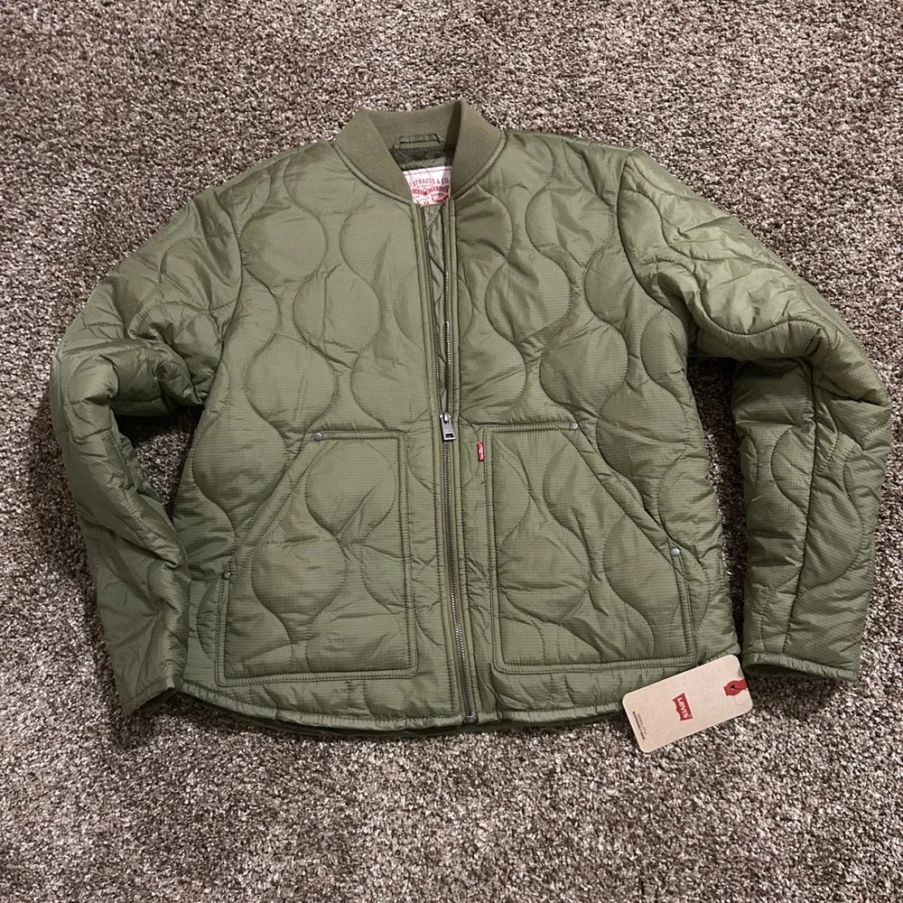 Levi's Quilted Liner Jacket Full zip Lightweight Bomber Green Women's XS NWT